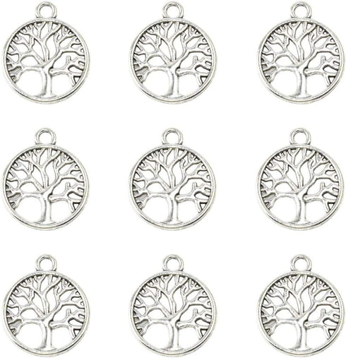 YYaaloa Pack of 50 Tree of Life Charms Jewelry Making Silver Charms Mixed Smooth Tibetan Silver Metal Charms Pendants DIY for Necklace Bracelet Je...