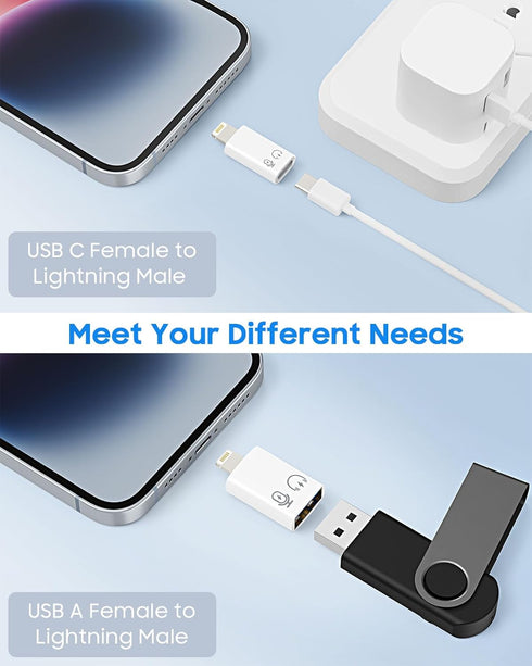 MoKo USB C Female to Lightning Male Adapter, Lightning Male to USB-A Female OTG Adapter Connector for iPhone 14/13/12/11 Pro Max/iPad/iPod/AirPods...