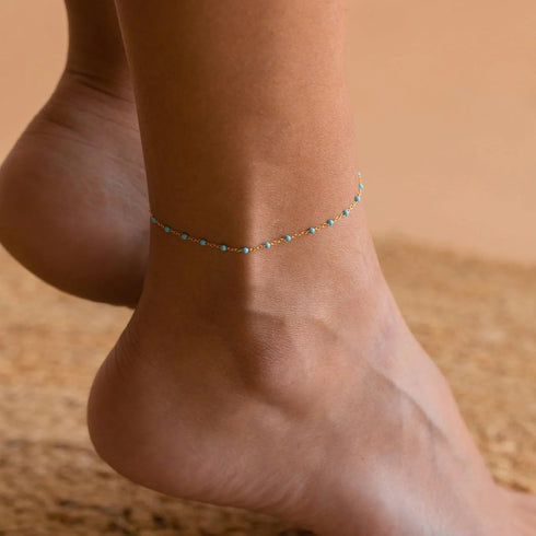 18K Gold Plated Boho Beaded Anklets for Women Dainty Gold Layered Round Ball Ankle Bracelet Pearl Cross Anklet Bracelet Waterproof Gold Jewelry Gi...