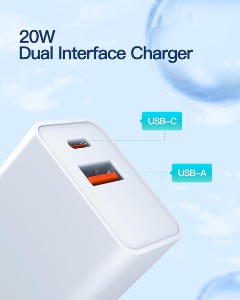 20W USB-C Fast Charger for AirPods Pro 2nd Generation 2023 Gen A2968 with 2 Charging Ports and 6.6Ft C-C AC Power Supply Adapter Cord Cable...