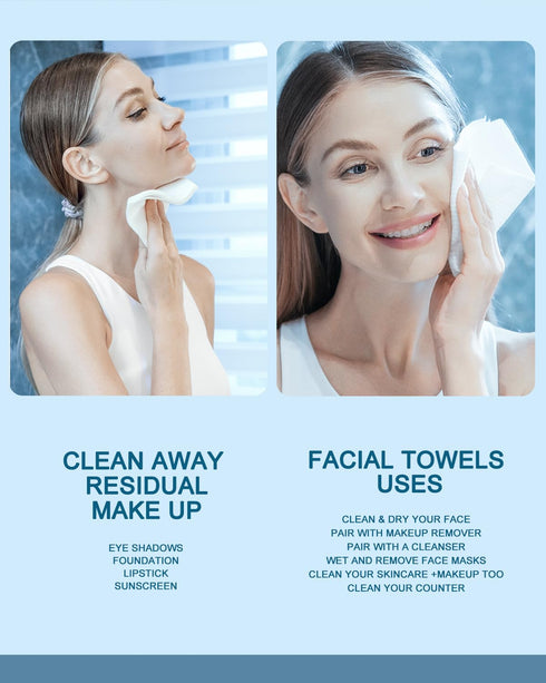 LUXU Clean Face Towels,Disposable Face Towel, Facial Washcloth, Makeup Remover Dry Wipes,25 Ct,2 Pack,Clean Facial Towels for Sensitive Skin,Soft ...