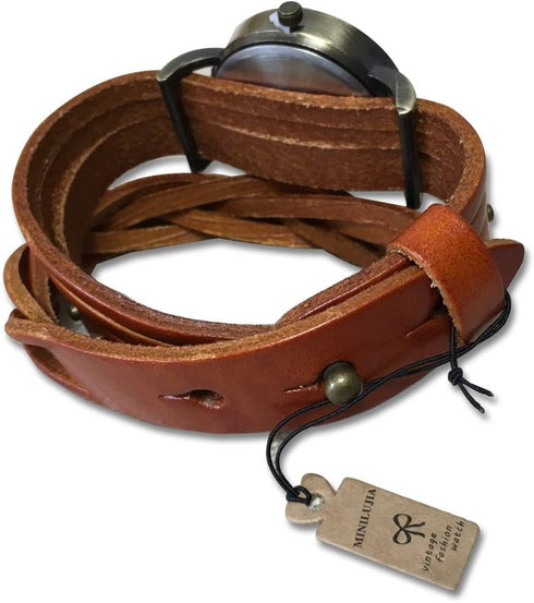 Women Watches Soft Leather Wrap Arond Watch Traval Word Map Watch Men Watch Brown/Black (15.95" Length)...