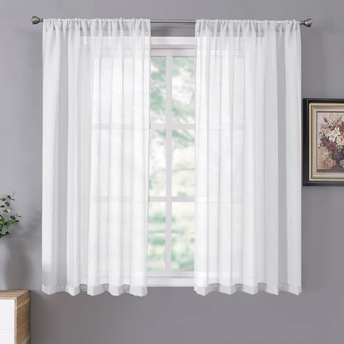 Tollpiz Short Sheer Curtains Linen Textured Bedroom Curtain Sheers Light Filtering Rod Pocket Voile Curtains for Living Room, 54 x 45 inches Long,...
