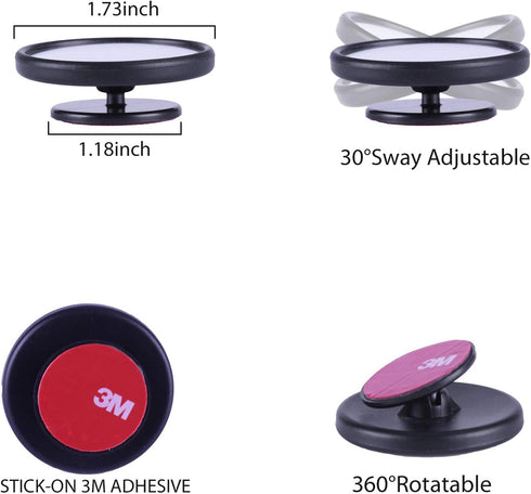 LivTee Black Framed Round Blind Spot Mirror, HD Glass and Wide Angle Rearview Mirror with Adjustable Stick for Universal Car (2 pcs)...