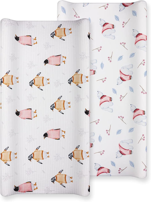 Changing Pad Cover Set, 2 Pack Diaper Changing Table Cover Sheets Ultra Stretchy Snug Fitted Sheets for Baby Boys Girls (Polar)...