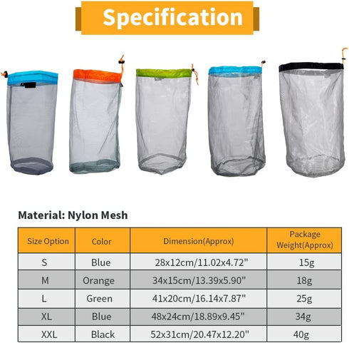 Camping Mesh Storage Bag, Ultralight Nylon Drawstring Mesh Sack Stuff Storage Bag Mesh Equipment Bag for Outdoor Travel Hiking (M-Orange )...