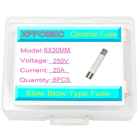 20 Amp Microwave Fuse XFFCSEC 20a Ceramic Fuse 20a Fuse 250V Slow-Blow Compatible and Universal Replacement for WB27X10388 and Other Countertop Mi...