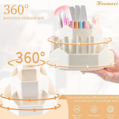 Makeup Brush Organize, 360° Rotating Nail Art Tool Holder Case, 9 Slot Make up Brushes Cup for Cosmetics, Nail Polish, Art, Office Supply, Vanity ...