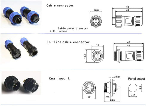 SP13 Aviation Connector M13 Female Plug + Circular Male Socket ?13mm Outdoor Waterproof IP68 Plastic Connectors with Cap Panel Mount Gold Plated 3...
