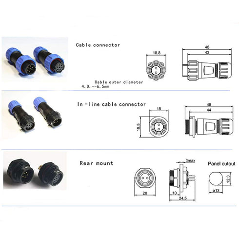 SP13 Aviation Connector M13 Male Plug + Circular Female Socket ?13mm Outdoor Waterproof IP68 Plastic Connectors with Cap Panel Mount Gold Plated 5...