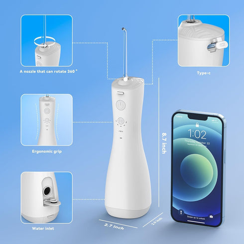 Water flossers Teeth, Cordless Cleaner, Cleaning flosser, Dental 400ml Large Capacity, Portable 360°Rotation 5 Cleaning DIY Modes 6 remplaceable T...