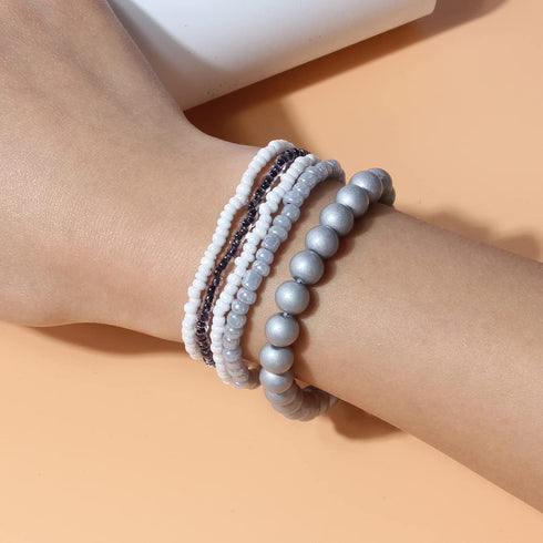 Pingyongchang Stackable Multi Layer Bohemian Bead Bracelet For Women Handmade Colorful Beads Layered Stretch Multilayer Bangles Bracelets Beach An...