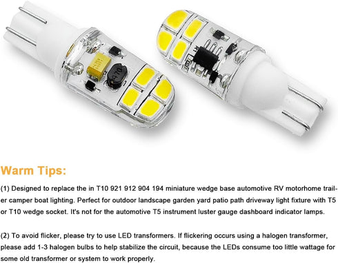KAKEMONO T5 T10 Wedge Base 2W LED Bulb for 12V 24volt Landscape Path Light, 921 922 912 194 168 T10 wedge RV Camper Trailer Motorhome Marine Boat ...