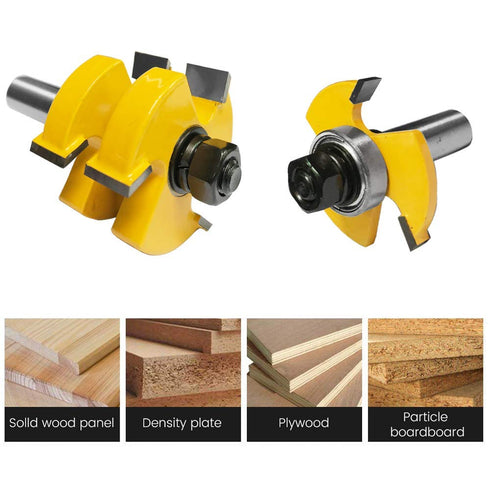 2pcs 1/2” Shank Tongue Groove Router Bit 3 Teeth Adjustable T Shape Panel Cabinet Door Flooring Wood Milling Tenon Cutter Woodworking Tools...