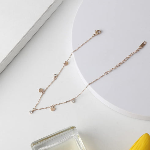 DS Simple Charm Anklet for Women?14k Rose Gold plating Beach Dainty Cute Tiny Adjustable Stainless steel ankle bracelets Personalized Foot chain J...