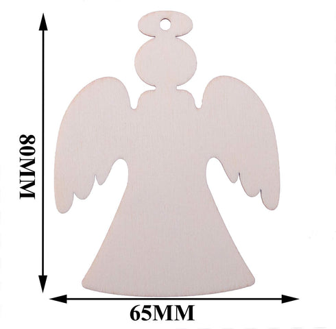 Pack of 50 Wooden Crafts to Paint 3 inch Christmas Tree Hanging Ornaments Unfinished Wood Cutouts Christmas Decoration DIY Crafts (Wooden Angel Cu...