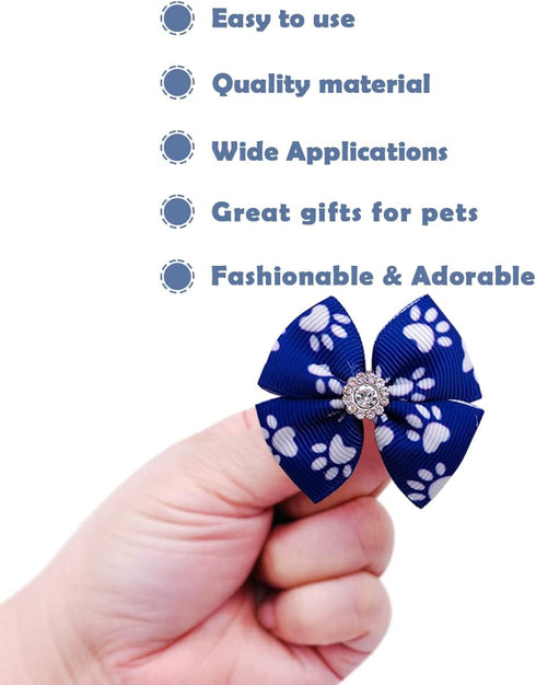PET SHOW 50Pcs/25Pairs Paw Pattern Small Dog Hair Bows Bulk with Rubber Bands for Medium Dogs Cats Puppy shih tzu Rhinestone Bowknot Topknot Yorki...