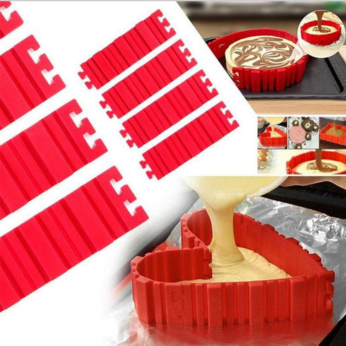 Silicone Cake Mold Cake Shapers Magic Snake DIY Baking Square Rectangular Heart Shape Round Cake Mould,Pack of 8...