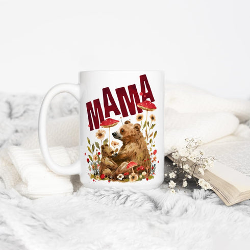 Woodland Mama Bear Ceramic Coffee Mug, Nature Forest Mom Birthday Cup, Mother's Day Gift (15oz)...