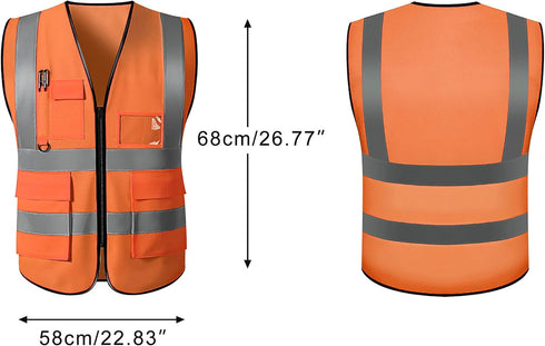 GOOFIT High Visibility Safety Vest for Men and Women Cycling Vest with Zip Reflective Vest Work Vest With 4 Front Pockets and Zip S Orange...