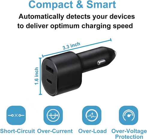 Super Fast Dual Car Charger (25W+15W)-2-Pack PD25W & QC 15W Car Charger Adapter for Samsung Galaxy S24 Ultra/S24/S24+/S23/S23 Ultra/S23+/S22/S22 U...