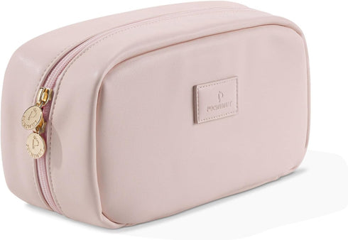 Pocmimut Makeup Bag,PU Leather Travel Cosmetic Bag,Open Flat Makeup Pouch for Women Purse for Travel Accessories(Pink)...