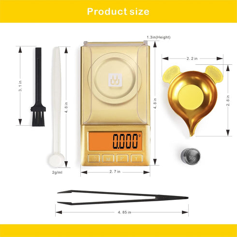 Milligram Scale 50g/0.001g,Portable Jewelry Scale with Cal Weight,LCD Backlit, Tare, High Precision Mini Carat Gram Scale for Powder Medicine,Jewe...