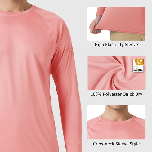 Men's UPF 50+ Rash Guard Swim Shirt Long Sleeve Moisture Wicking Quick Dry Lightweight Wrinkle-resistant Fishing Running, Coral Pink, Medium...