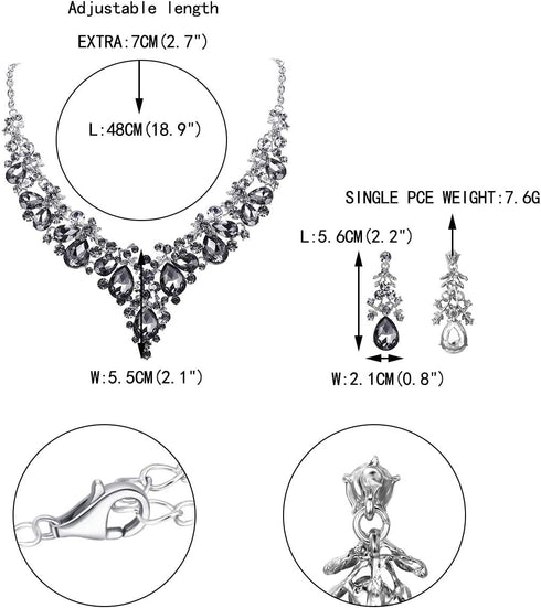 EVER FAITH Women's Crystal Elegant Bridal Floral Cluster Teardrop Statement Necklace Earrings Set...