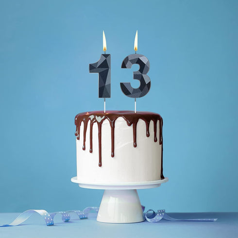 Nuanchu 13th Birthday Candles Black Number 13 Candles Happy Birthday Cake Topper 3D Diamond Shape Numeral Candles Decoration for Boy Girl Women We...