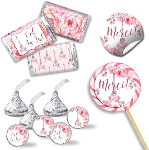 Ooh La La Watercolor Floral Paris Birthday Party Sticker Bundle Kit 429 pieces!!! Includes 60 2 Circle Stickers for Favors & Goodie Bags, 45 Mini ...
