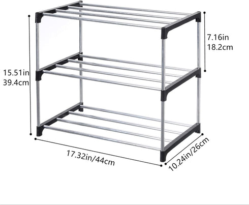 Stackable Small Shoe Rack, Entryway, Hallway and Closet Space Saving Storage and Organization (3-Tier, Black)...