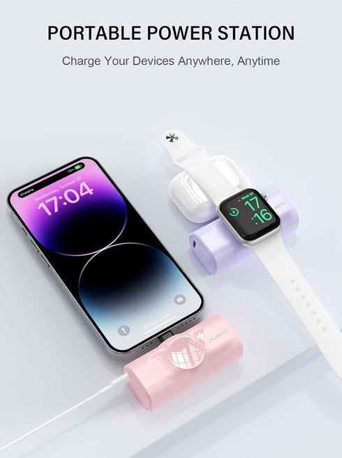 Travel Essentials Portable Charger for iPhone 14 Compact Connector Charging Battery 4500mAh Mini Power Bank Compatible with Apple Watch 9/Ultra2/8...