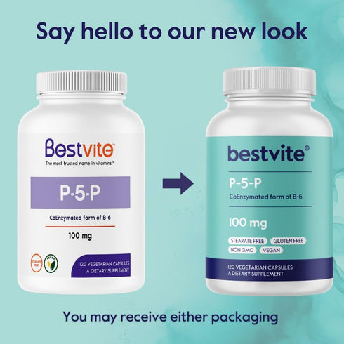 BESTVITE P-5-P 100mg (240 Vegetarian Capsules) (120 x 2) (CoEnzymated Form of B-6) - No Stearates - Vegan - Non GMO - Gluten Free...