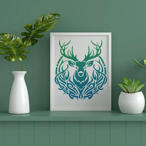 Large Deer Head Stencil 11.8×11.8inch Reusable Deer Antler Head Template with Paint Brush Deer Buck Forest Animal Wildlife Stencil for Deer Wall A...