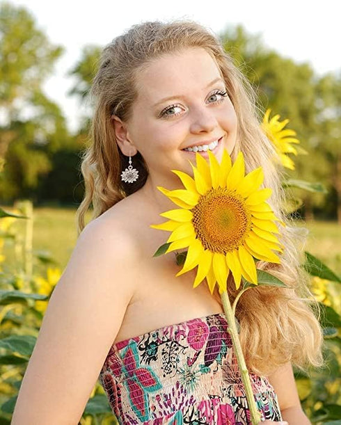 RUIZHEN Vintage Sunflower Earrings Sunflower Pendant Necklace Jewelry Set for Women...