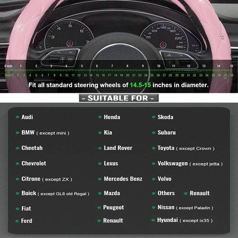 Xizopucy Pink Steering Wheel Cover, Diamond Leather Bling Steering Wheel Cover, Anti-Slip Steering Wheel Protector with Crystal Rhinestones for Wo...