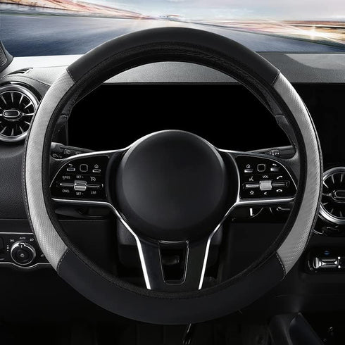 Car Steering Wheel Cover Carbon Fibre Breathable Anti-Slip Protector for Car Accessories Auto Car Without Inner Ring Grey...