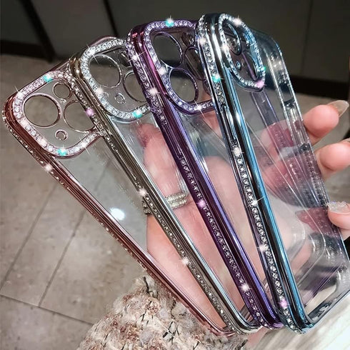 Casechics Compatible with iPhone Case,Luxury Glitter Bling Sparkly Diamond Electro Plated Frame Edge Border Full Body Protective Clear Soft Shockp...