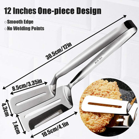 12 Inch Long Kitchen Spatula, 304 Stainless Steel, Slotted Spatula, Double Blade, Cooking and Serving Utensil for Food Holding and Flipping, Anti ...