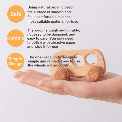 Promise Babe Organic Wooden Baby Push Toys Fine Motor Development Sensory Skills Toy Montessori Grasping Toy 2pc Wood Car Rattles...