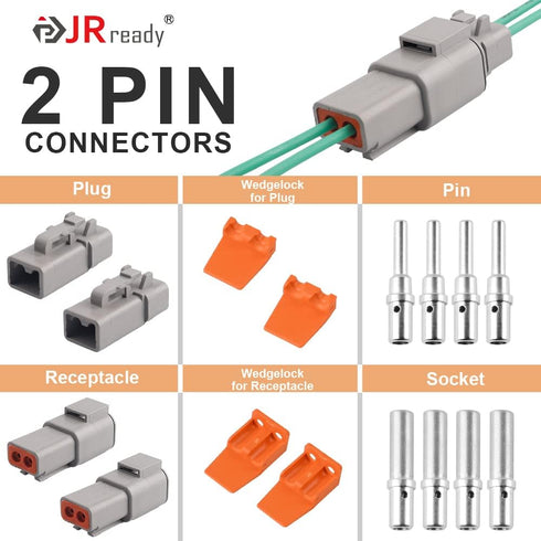 JRready ST6138 DTP Connector Kit 2Pin, DTP 12 Guage 14 Guage Waterproof Connector with Size 12 Solid Contact 12-14 AWG, 2 Sets...
