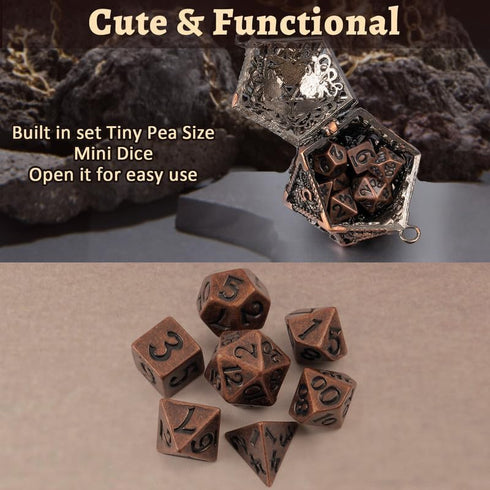 Mini Metal Dice Set with Copper Hollow Octopus D20 Necklace Dice Case DND Gift Tiny Small Dice Set D&D Portable 9PCS Dice Set...