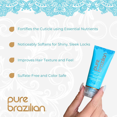 Pure Brazilian Deep Conditioning Masque - Deep Conditioner Hair Treatment with Brazilian Keratin, Acai, and Arginine - 2 Fl Oz...