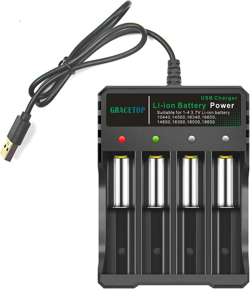 ABUNRO 4-Slot 18650 Battery Charger, Universal 4 Bay Charger for 18650 14500 18500 16350 Li-ion Rechargeable Batteries (No Battery)...