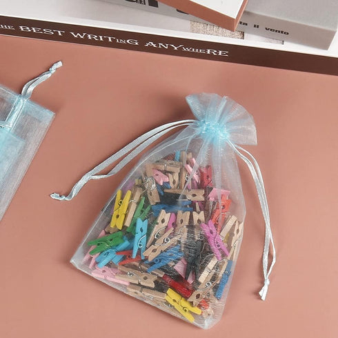 HRX Package 100pcs Organza Favor Bags 4 x 6 inch, Light Blue Mesh Bags Drawstring Sheer Jewelry Pouches for Small Gift Baby Shower Party Candy...
