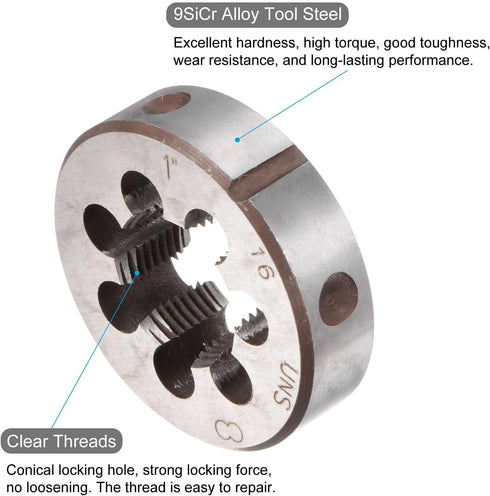 uxcell Round Threading Dies, 1-16 UNS Thread (Right Hand), Alloy Tool Steel Screw Cutting Die Repair Tool...