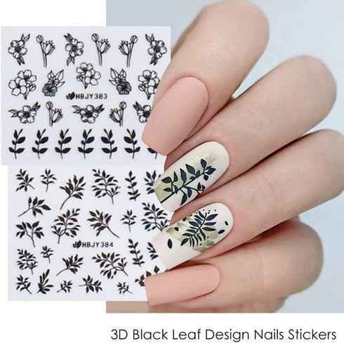 Flower Nail Stickers for Nail Art, Black Flower Leaf Nail Art Stickers 3D Self Adhesive Nail Art Supplies Floral Leaf Nail Designs for Women Nail ...