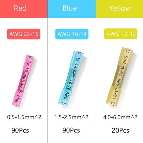 200pcs Heat Shrink Butt Connector, Waterproof Crimp Electrical Wire Connector, Butt Splice Terminal Best for Repair and Maintenance. Suitable for ...