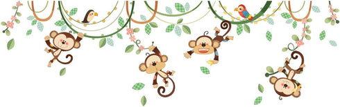 DECOWALL DW-1507S Monkeys on Vine Kids Wall Stickers Wall Decals Peel and Stick Removable Wall Stickers for Kids Nursery Bedroom Living Room décor...